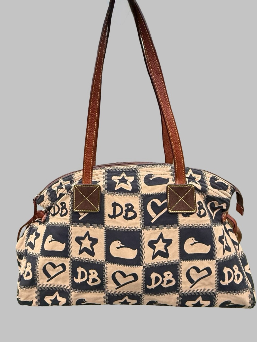 Vintage Y2K Dooney & Bourke Navy Patchwork Doodle Satchel